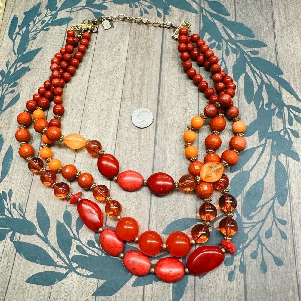 You And I Multistrand Orange Acrylic Beaded Necklace B1‎